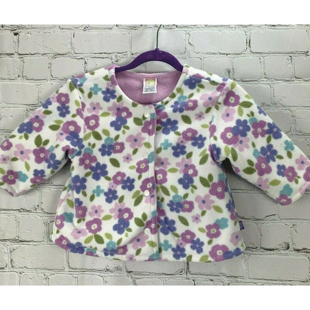 Vintage Gymboree Fun Florals Fleece Jacket 2001 size 12-18 mos Pink Snap Front